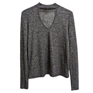 Walter Baker Women's Dark Grey Open Chest V Neck Long Sleeve Shirt Size M